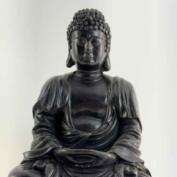 Buddha Statue Sitting in Meditation on Lotus Flower 7" Zen Serene‎ Altar Peace - Picture 2 of 6